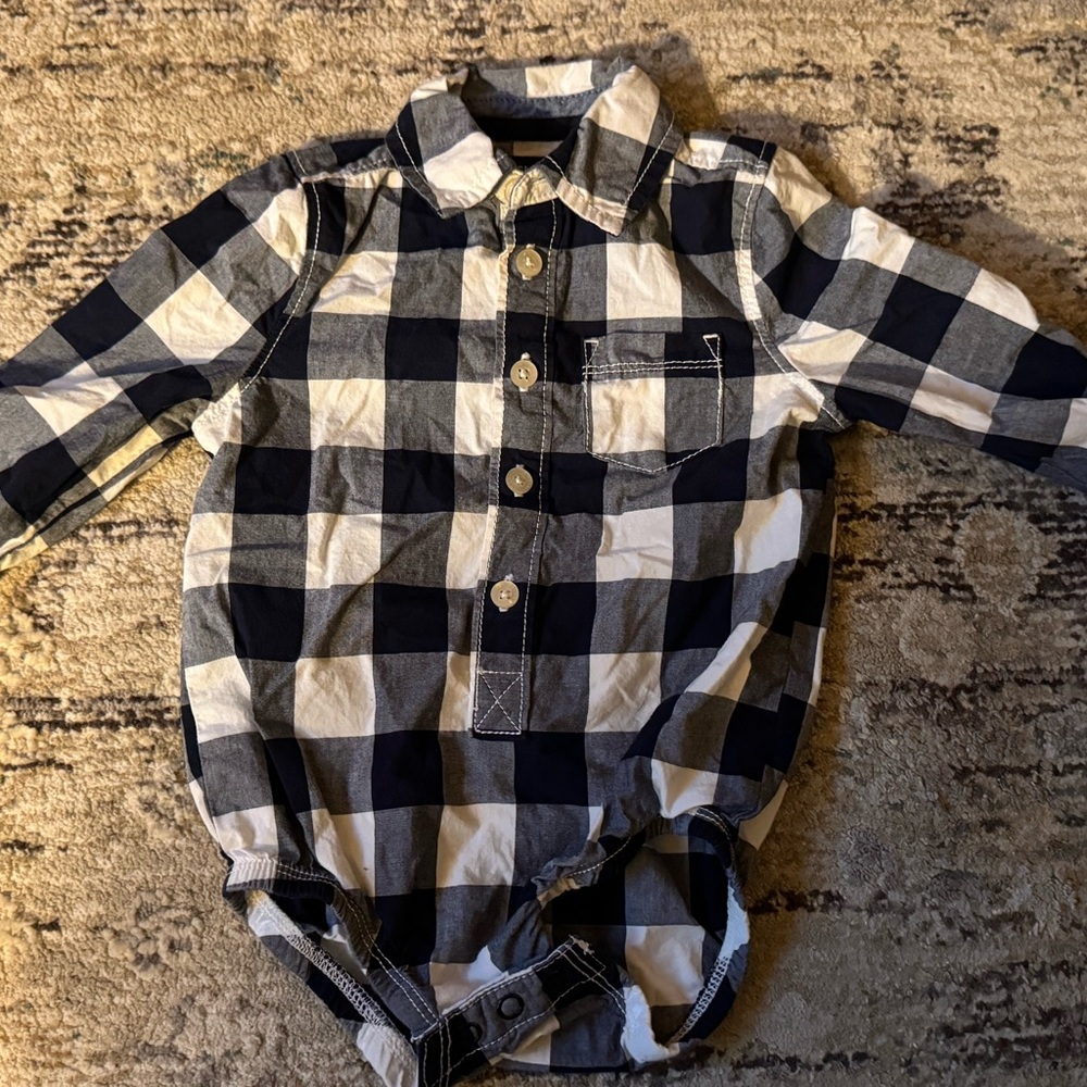OshKosh B'gosh Navy and White Checkered Button Down Shirt